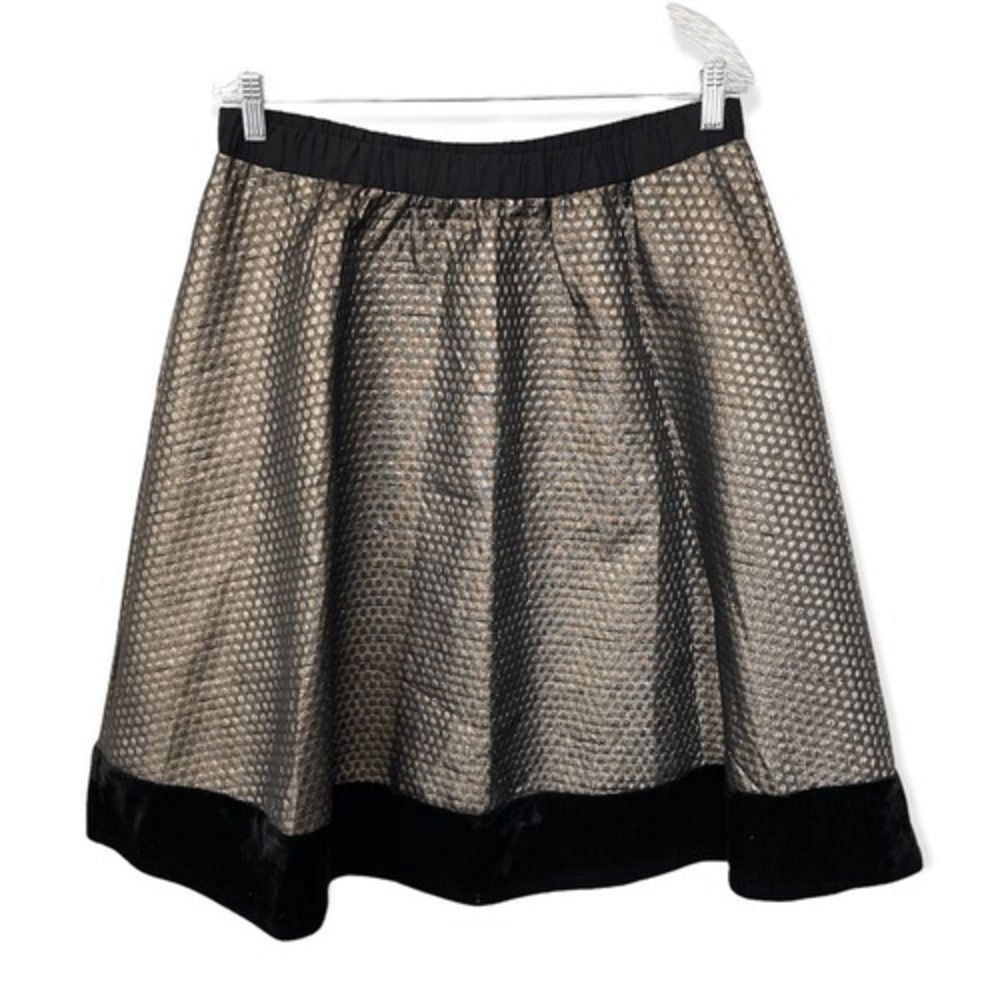 NY Collections Black and Gold Metallic Velvet Trim Full Skirt, Large